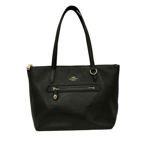 Coach Taylor Tote Black Pebbled Leather Light Gold Shoulder Bag Purse Handbag - Picture 14 of 14